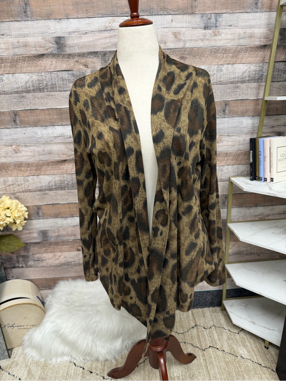 Leopard Print Open Front Cardigan Sweater - Brown